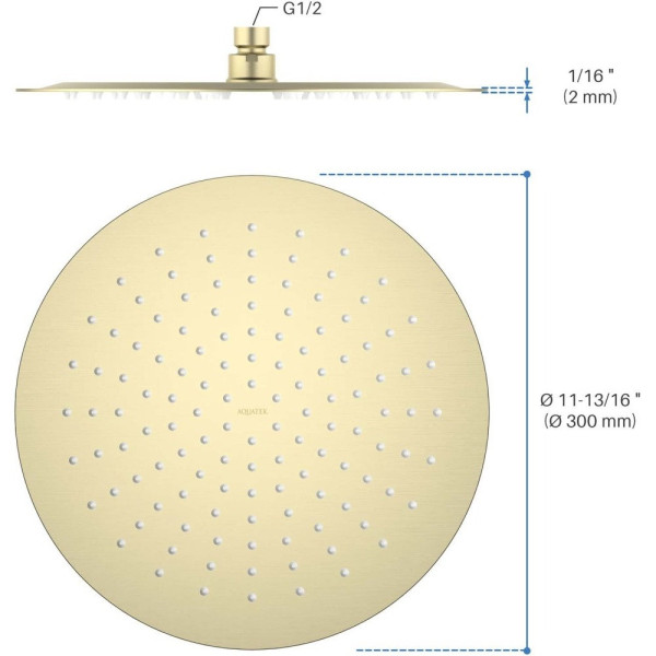 AQ2075BG круглый верхний душ 300*2 мм, шлиф. золото. Фото 3