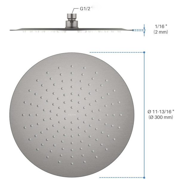 AQ2075BGM круглый верхний душ 300*2 мм, оружейная сталь (шлиф. черный хром). Фото 3