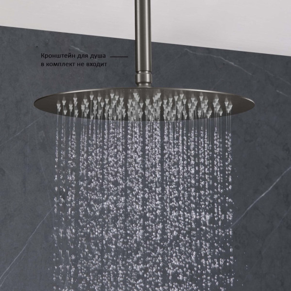 AQ2075BGM круглый верхний душ 300*2 мм, оружейная сталь (шлиф. черный хром). Фото 7