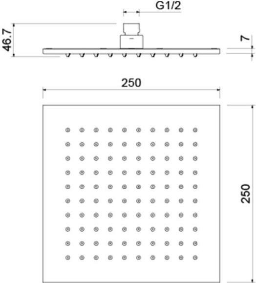 AQ2076MB квадратный верхний душ 250*250*7 мм, матовый черный. Фото 2
