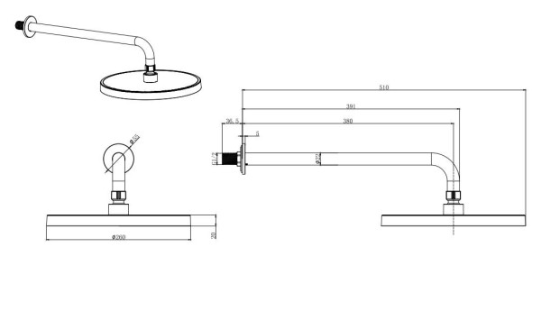 AQ2080CR круглый верхний душ настенный 260х20мм. Фото 2