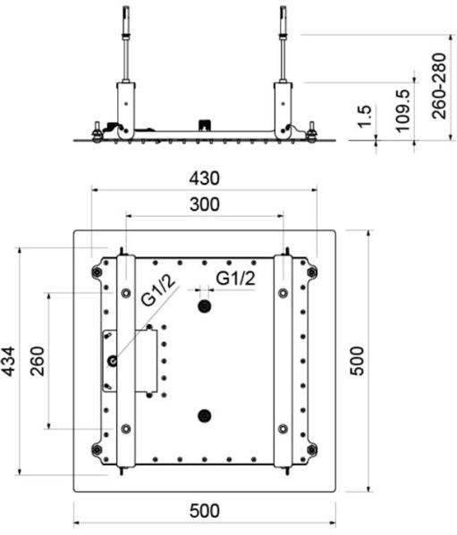AQ2082CR верхний душ 500*500 мм, 2 jet (внешняя и скрытая часть). Фото 2