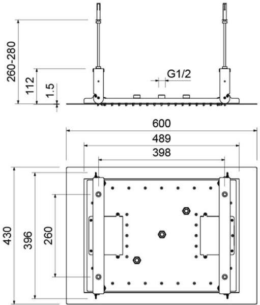 AQ2083MB верхний душ 600*430 мм, 3 jet (внешняя и скрытая часть), матовый черный. Фото 2