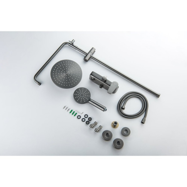 AQ2140BGM БЕТТА душевая система (смеситель для ванны) 220мм, оружейная сталь (шлиф. черный хром). Фото 11