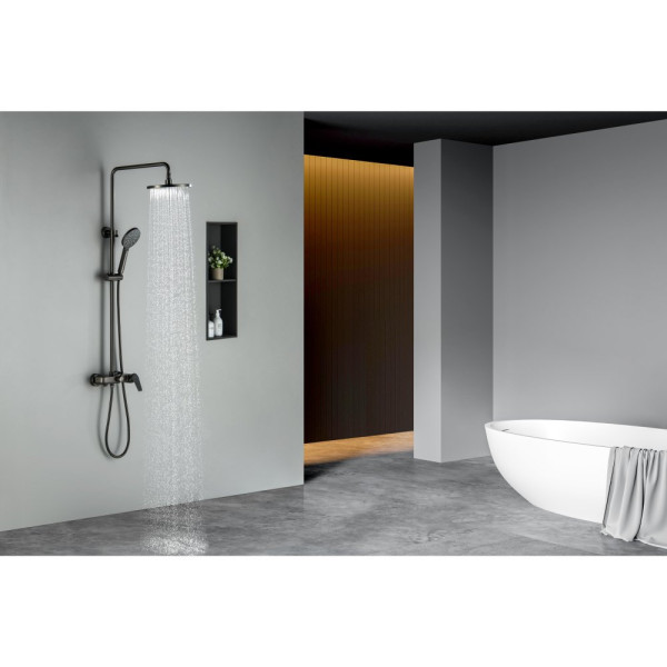 AQ2140BGM БЕТТА душевая система (смеситель для ванны) 220мм, оружейная сталь (шлиф. черный хром). Фото 13