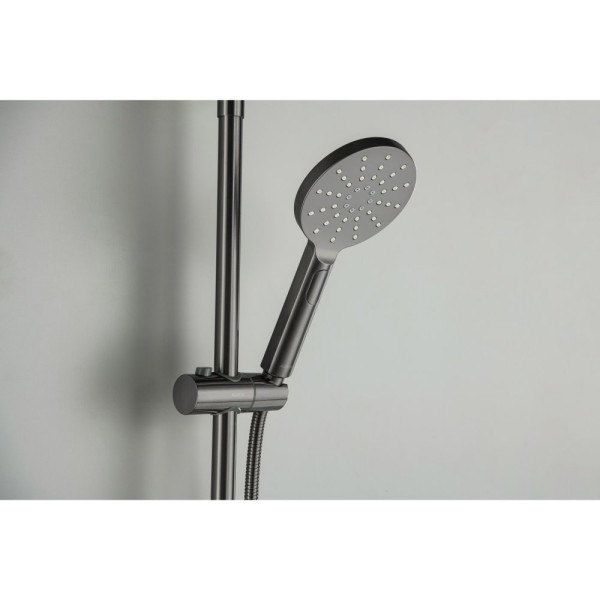AQ2140BGM БЕТТА душевая система (смеситель для ванны) 220мм, оружейная сталь (шлиф. черный хром). Фото 5