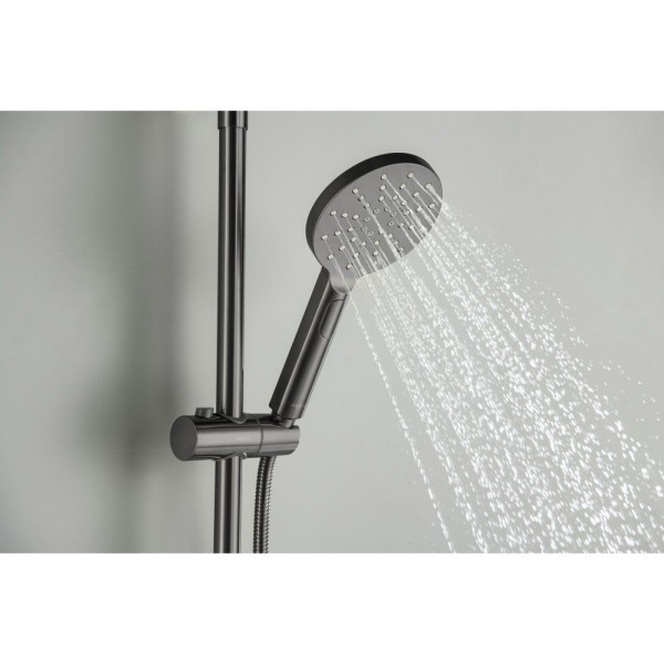 AQ2140BGM БЕТТА душевая система (смеситель для ванны) 220мм, оружейная сталь (шлиф. черный хром). Фото 6