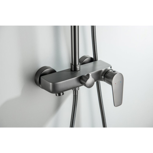 AQ2140BGM БЕТТА душевая система (смеситель для ванны) 220мм, оружейная сталь (шлиф. черный хром). Фото 9