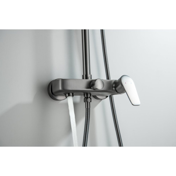 AQ2140BGM БЕТТА душевая система (смеситель для ванны) 220мм, оружейная сталь (шлиф. черный хром). Фото 10