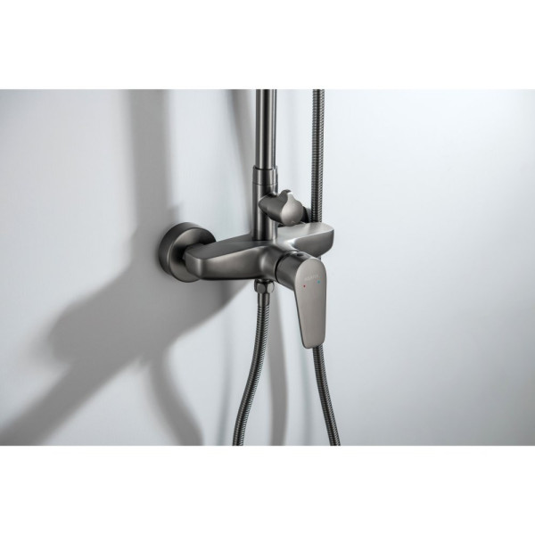 AQ2160BGM БЕТТА душевая система (смеситель для душа) 220мм, оружейная сталь (шлиф. черный хром). Фото 3