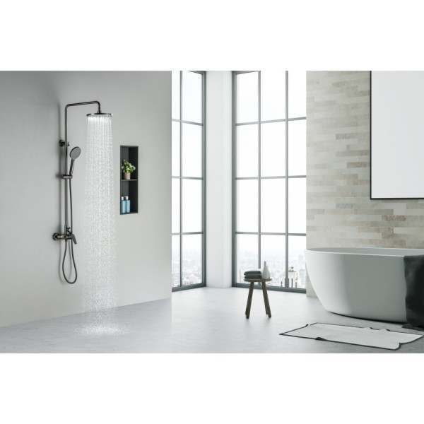 AQ2160BGM БЕТТА душевая система (смеситель для душа) 220мм, оружейная сталь (шлиф. черный хром). Фото 7