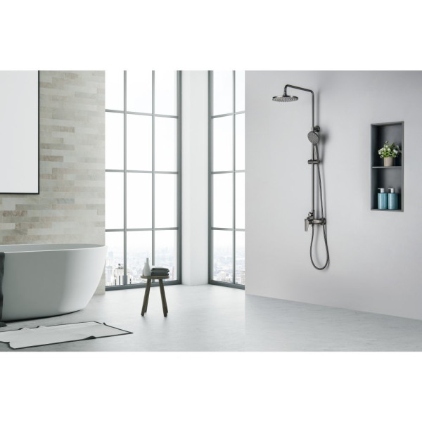 AQ2160BGM БЕТТА душевая система (смеситель для душа) 220мм, оружейная сталь (шлиф. черный хром). Фото 8