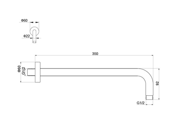 AQ2174BG держатель верхнего душа настенный 350 мм, шлиф. золото. Фото 2