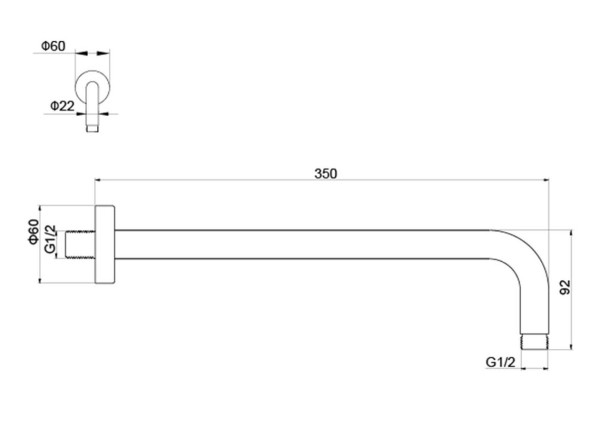 AQ2174BGM держатель верхнего душа настенный 350 мм, оружейная сталь (шлиф. черный хром). Фото 2