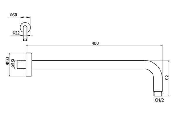 AQ2176BGM держатель верхнего душа настенный 400 мм, оружейная сталь (шлиф. черный хром). Фото 2