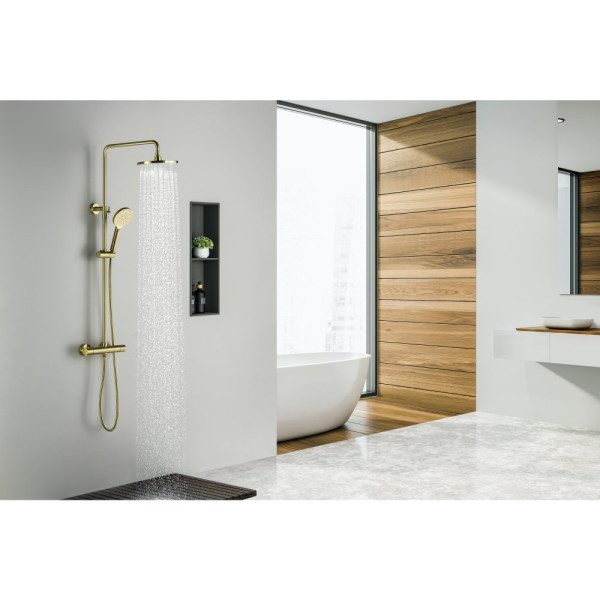 AQ2343BG ЕВРОПА термостатическая душевая система (смеситель для душа) 220мм, шлиф. золото. Фото 13