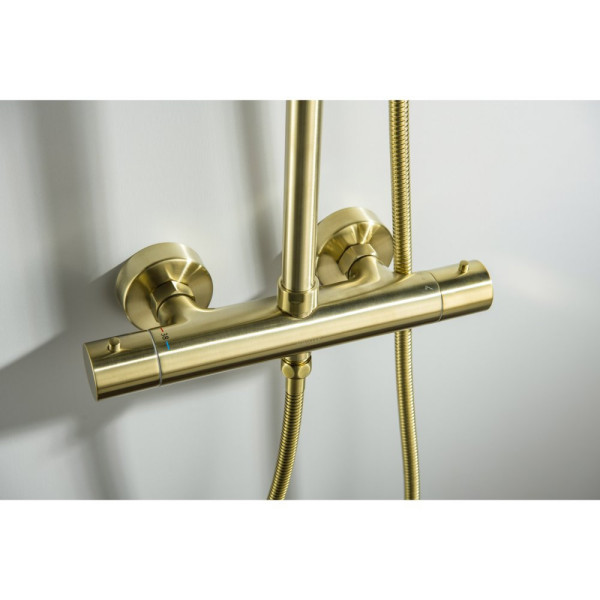AQ2343BG ЕВРОПА термостатическая душевая система (смеситель для душа) 220мм, шлиф. золото. Фото 9