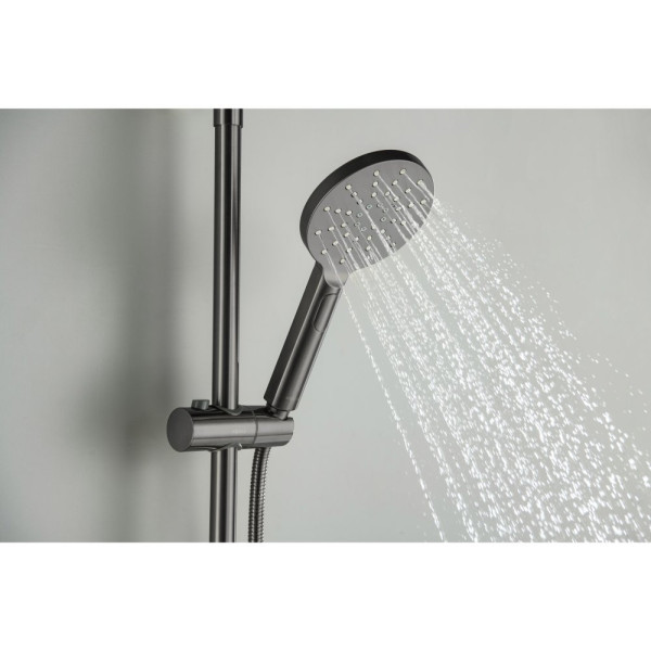 AQ2343BGM ЕВРОПА термостатическая душевая система (смеситель для душа) 220мм, оружейная сталь (шлиф. черный хром). Фото 5