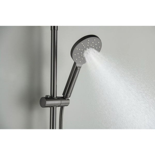 AQ2343BGM ЕВРОПА термостатическая душевая система (смеситель для душа) 220мм, оружейная сталь (шлиф. черный хром). Фото 6