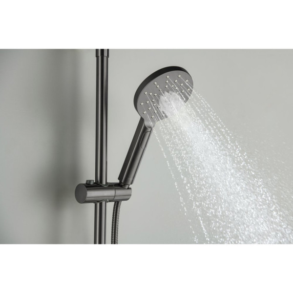 AQ2343BGM ЕВРОПА термостатическая душевая система (смеситель для душа) 220мм, оружейная сталь (шлиф. черный хром). Фото 7