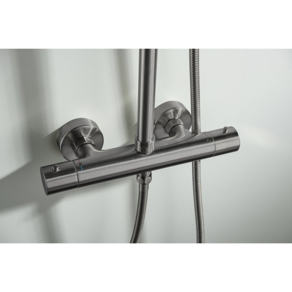 AQ2343BGM ЕВРОПА термостатическая душевая система (смеситель для душа) 220мм, оружейная сталь (шлиф. черный хром). Фото 8