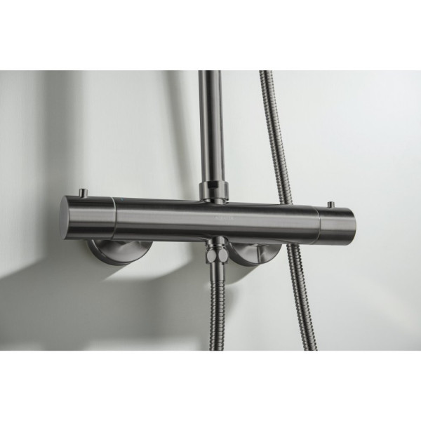 AQ2343BGM ЕВРОПА термостатическая душевая система (смеситель для душа) 220мм, оружейная сталь (шлиф. черный хром). Фото 9