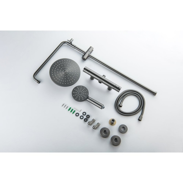 AQ2343BGM ЕВРОПА термостатическая душевая система (смеситель для душа) 220мм, оружейная сталь (шлиф. черный хром). Фото 10