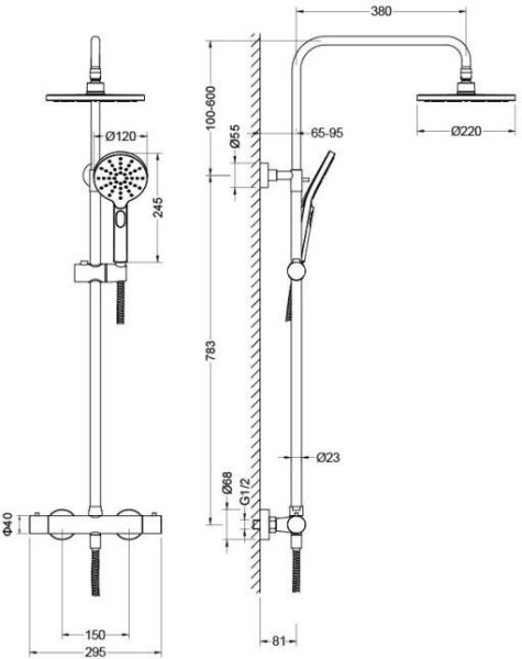 AQ2343MB ЕВРОПА термостатическая душевая система (смеситель для душа) 220мм, матовый черный. Фото 11