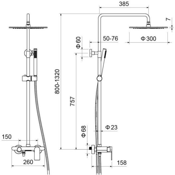 AQ2440MB ЛИРА душевая система (смеситель для ванны) 300мм, матовый черный. Фото 2