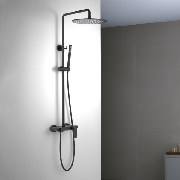 AQ2440MB ЛИРА душевая система (смеситель для ванны) 300мм, матовый черный. Фото 3