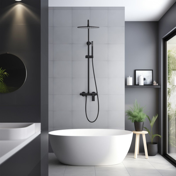 AQ2440MB ЛИРА душевая система (смеситель для ванны) 300мм, матовый черный. Фото 5