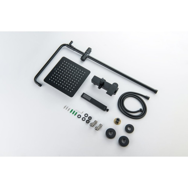 AQ2465MB ЛИРА душевая система (смеситель для душа) 250х250мм, матовый черный. Фото 8