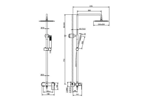 AQ2465MB ЛИРА душевая система (смеситель для душа) 250х250мм, матовый черный. Фото 9