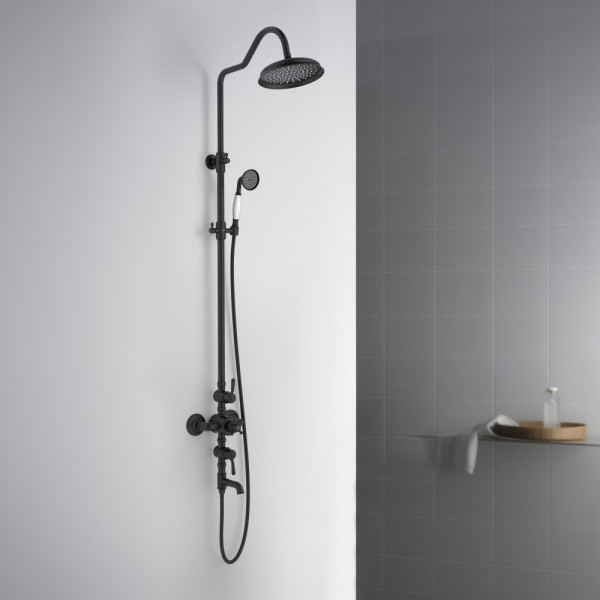 AQ2543MB КЛАССИК термостатическая душевая система с изливом 220мм, матовый черный. Фото 2