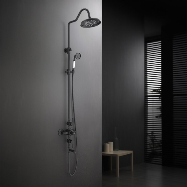 AQ2543MB КЛАССИК термостатическая душевая система с изливом 220мм, матовый черный. Фото 3