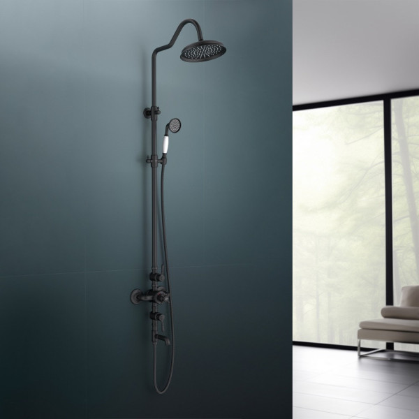 AQ2543MB КЛАССИК термостатическая душевая система с изливом 220мм, матовый черный. Фото 4