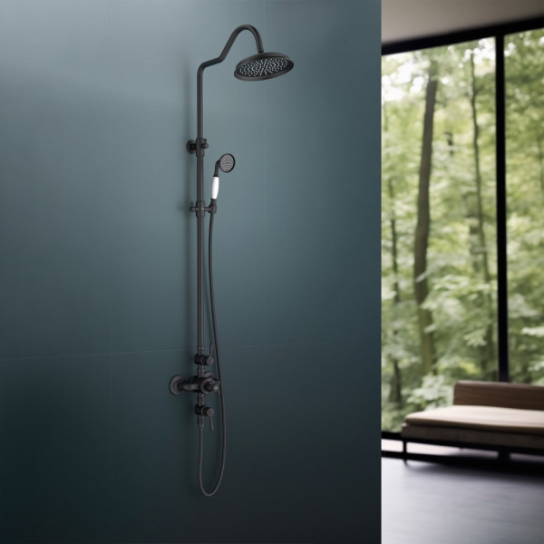 AQ2563MB КЛАССИК термостатическая душевая система (смеситель для душа) 220мм, матовый черный. Фото 2