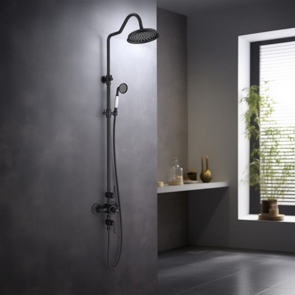 AQ2563MB КЛАССИК термостатическая душевая система (смеситель для душа) 220мм, матовый черный. Фото 3
