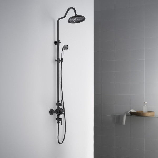 AQ2563MB КЛАССИК термостатическая душевая система (смеситель для душа) 220мм, матовый черный. Фото 4