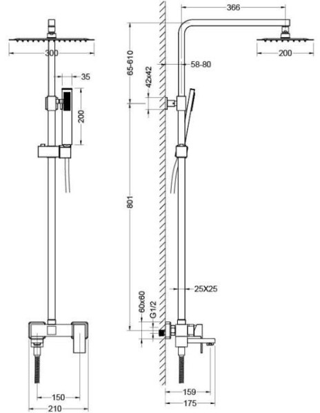AQ2640CR ЛИБРА душевая система (смеситель для ванны) 300х200мм. Фото 8