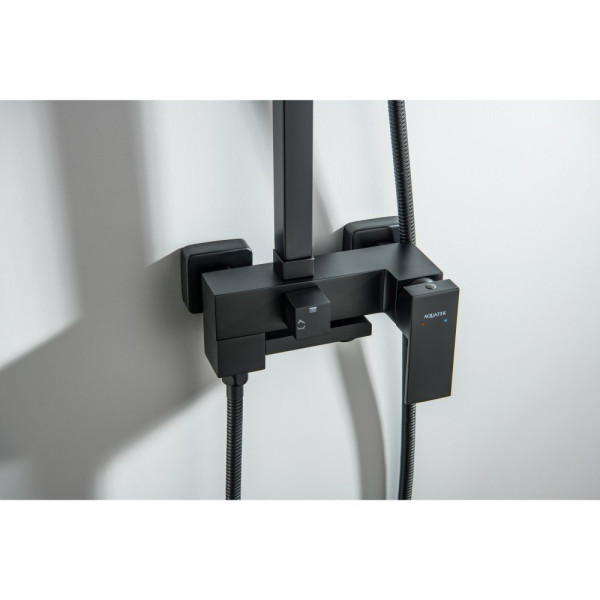 AQ2640MB ЛИБРА душевая система (смеситель для ванны) 300х200мм, матовый черный. Фото 6