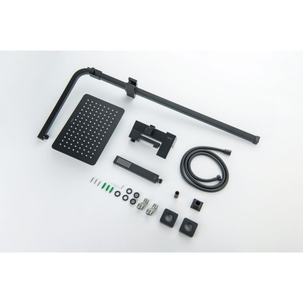 AQ2640MB ЛИБРА душевая система (смеситель для ванны) 300х200мм, матовый черный. Фото 8