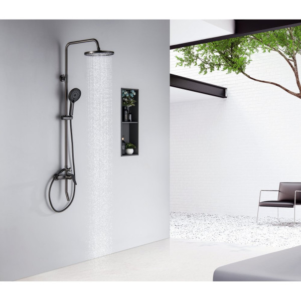 AQ2740BGM ЛУГАНО душевая система (смеситель для ванны) 255 мм, оружейная сталь (шлиф. черный хром). Фото 11