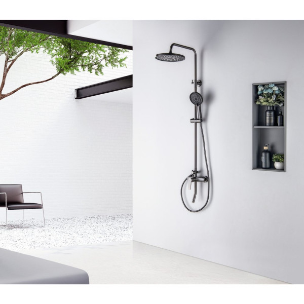 AQ2740BGM ЛУГАНО душевая система (смеситель для ванны) 255 мм, оружейная сталь (шлиф. черный хром). Фото 12