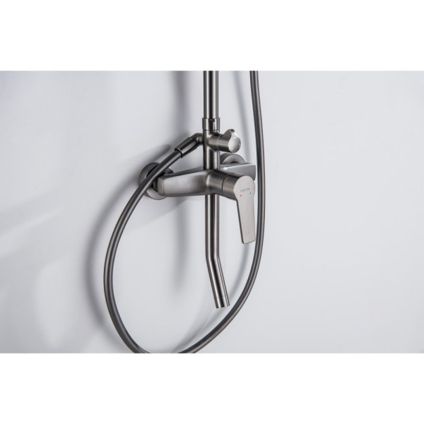 AQ2740BGM ЛУГАНО душевая система (смеситель для ванны) 255 мм, оружейная сталь (шлиф. черный хром). Фото 7