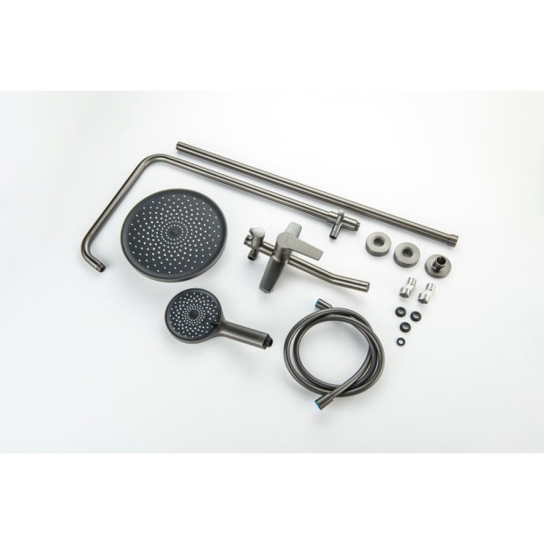 AQ2740BGM ЛУГАНО душевая система (смеситель для ванны) 255 мм, оружейная сталь (шлиф. черный хром). Фото 9