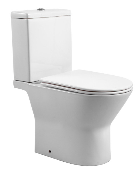 AQ2785-00 ЛЕОН Унитаз напольный с бачком 595*370*815, горизонтальный выпуск, тонкое сиденье с механизмом плавного опускания, крепеж. Фото 1