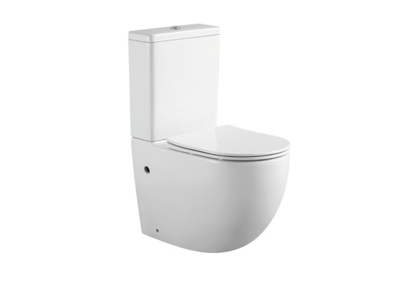 AQ2903-00 ЕВРОПА Унитаз напольный безободковый с бачком 630*390*825мм, горизонтальный выпуск, тонкое сиденье с механизмом плавного закрывания, крепеж. Фото 1