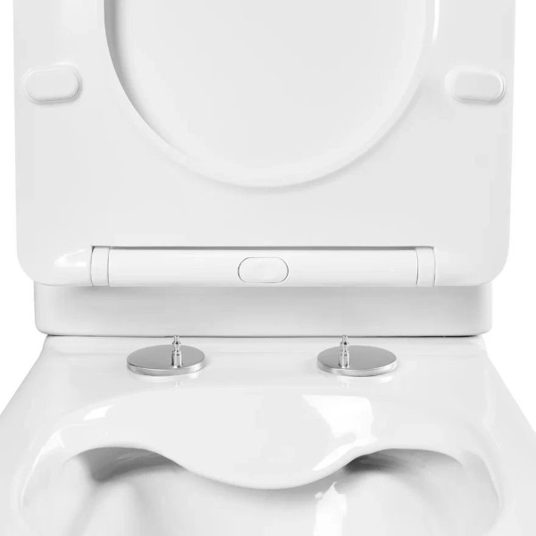 AQ2903-00 ЕВРОПА Унитаз напольный безободковый с бачком 630*390*825мм, горизонтальный выпуск, тонкое сиденье с механизмом плавного закрывания, крепеж. Фото 5