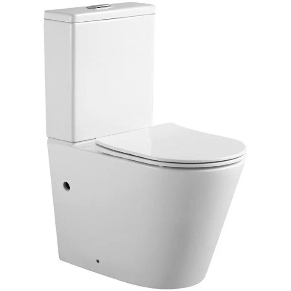 AQ2904-00 ВЕГА Унитаз напольный безободковый с бачком 630*390*825мм, горизонтальный выпуск, тонкое сиденье с механизмом плавного закрывания, крепеж. Фото 1